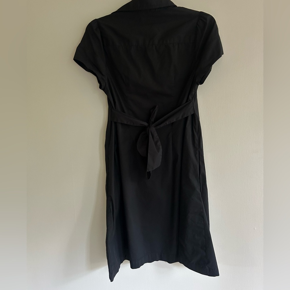 BCBG Paris Black Collared Shirt Dress Minimalist Capsule Luxury Stretch Cotton 6 - Picture 9 of 15